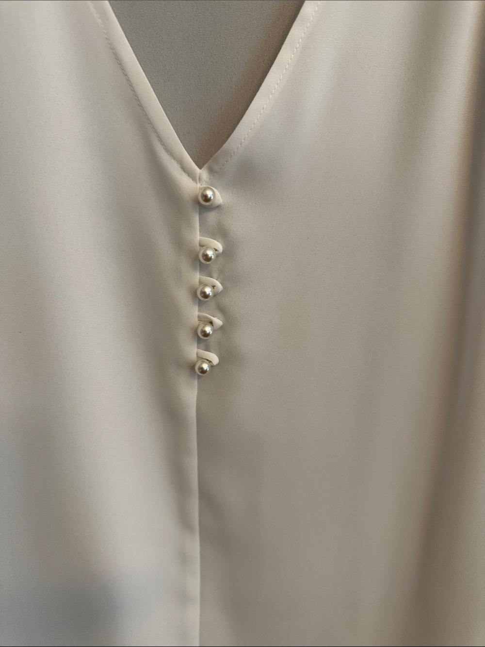 Karl Lagerfeld Ivory V-Neck Lace-Shoulder Blouse - Picture 3 of 9
